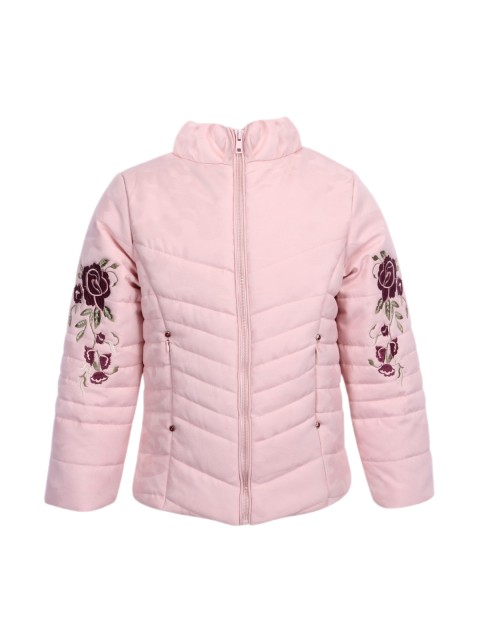 

CUTECUMBER Girls Pink Self Design Padded Jacket, Peach