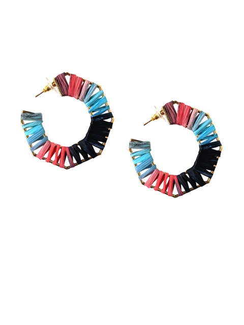 

Foxy Sperks Blue & Black Circular Gold-Plated Half Hoop Earrings