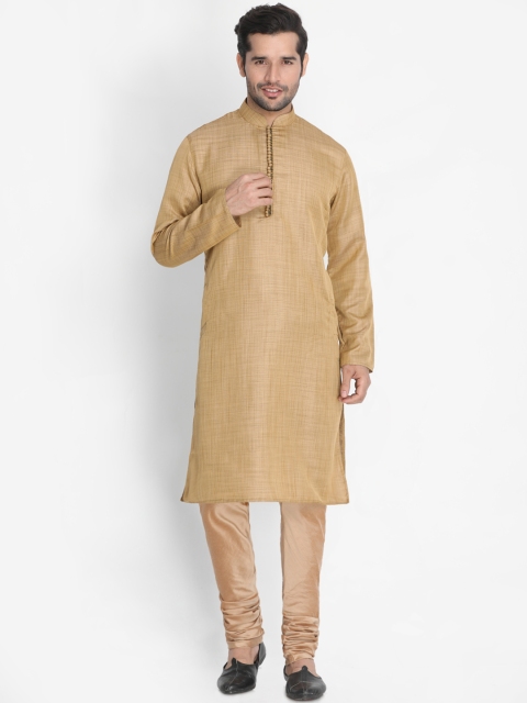 

VASTRAMAY Men Beige & Rose Gold Woven Design Kurta with Pyjamas