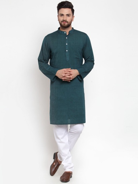 

NEUDIS Men Teal Green Striped Straight Kurta