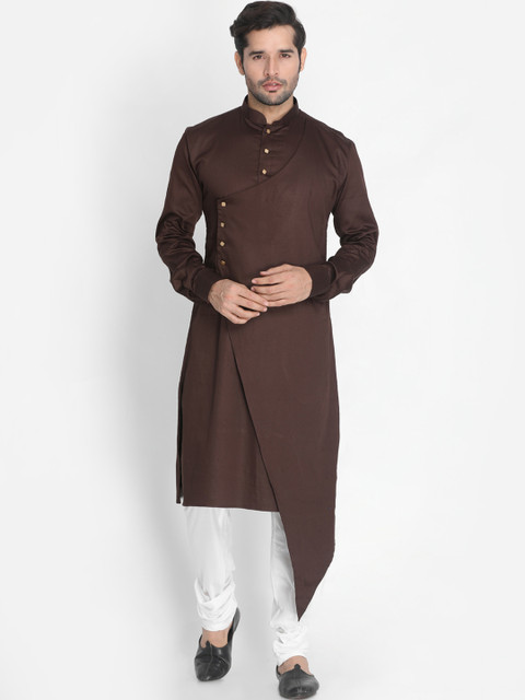 

VASTRAMAY Men Coffee Brown & Cream-Coloured Solid Kurta with Pyjamas