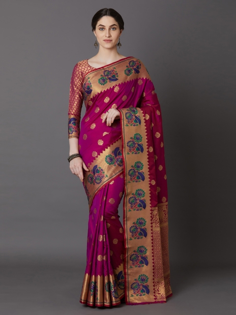 

Mitera Magenta & Beige Silk Blend Woven Design Banarasi Saree