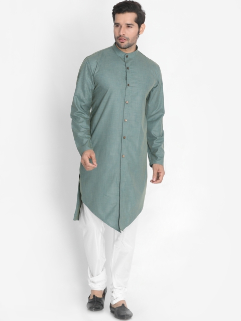 

VASTRAMAY Men Teal Green & White Solid Kurta with Pyjamas