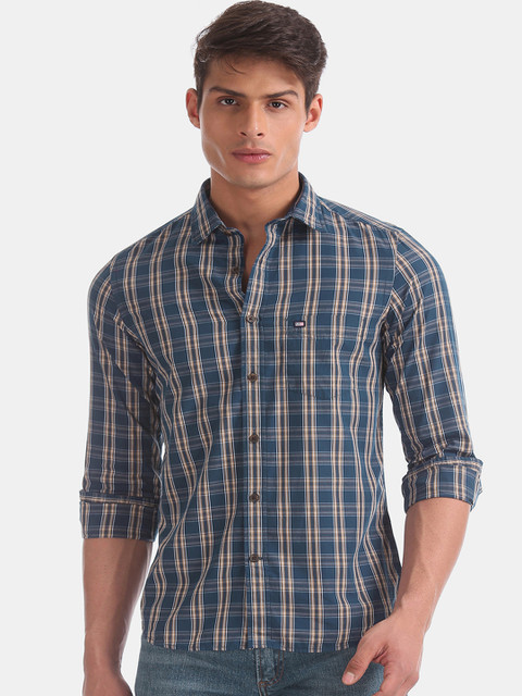 

Arrow Sport Men Blue & Beige Slim Fit Checked Casual Shirt