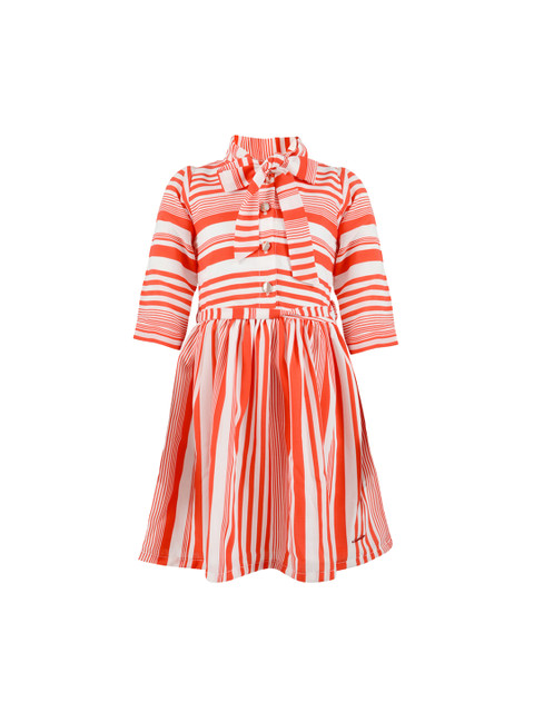 

TALES & STORIES Girls Orange & White Striped Fit and Flare Dress