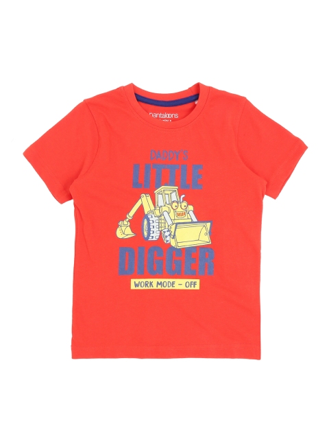 

Pantaloons Junior Boys Red Printed Round Neck Pure Cotton T-shirt