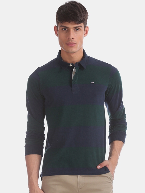 

Arrow Sport Men Green Striped Polo Collar Pure Cotton T-shirt
