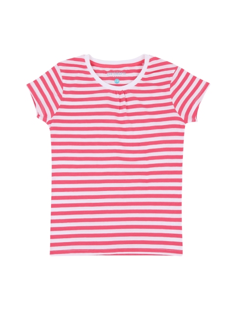 

Pantaloons Junior Girls Pink Striped Round Neck Pure Cotton T-shirt