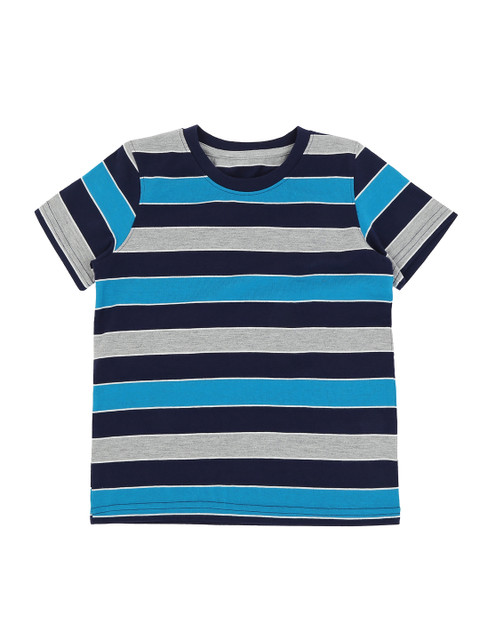 

Pantaloons Junior Boys Blue & Grey Striped Round Neck T-shirt