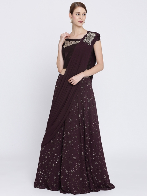 

Koskii Burgundy Zardosi Embellished Ready to Wear Lehenga & Blouse with Dupatta
