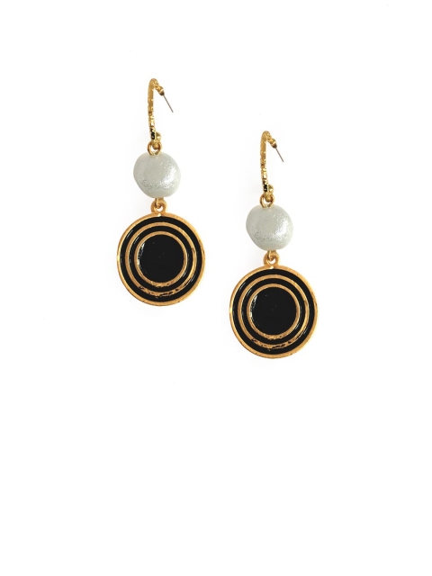 

Foxy Sperks Gold Plated Circular Drop Earrings, Black