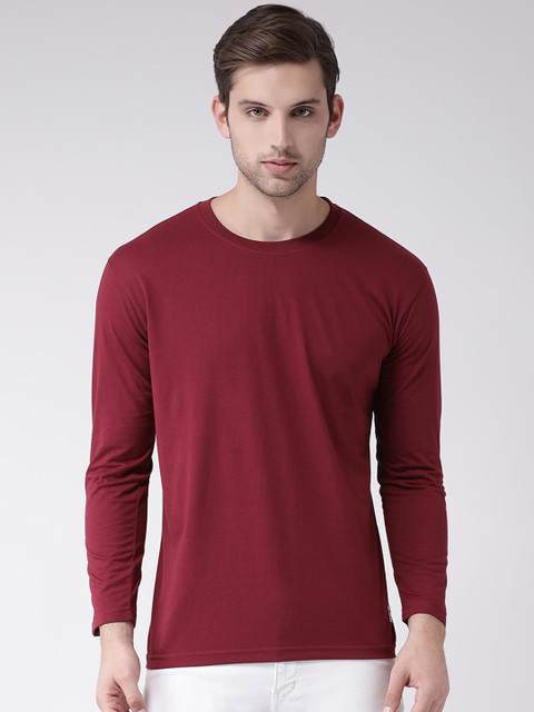 

GRIFFEL Men Maroon Solid Round Neck T-shirt