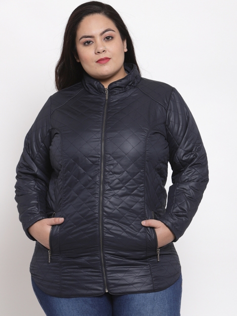 

plusS Women Navy Blue Solid Bomber Jacket