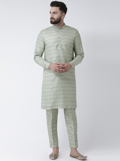 

I Know Men Green Solid Silk Kurta with Trousers