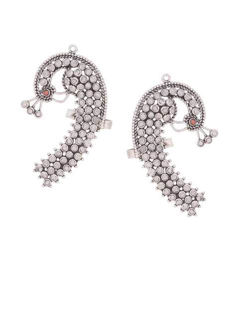 

Silvermerc Designs Silver-Plated Sterling Silver Kundan Handcrafted Floral Ear Cuff