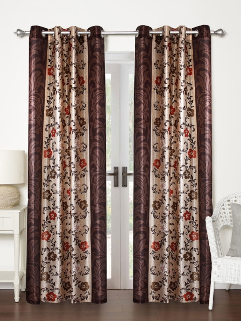 

Home Sizzler Brown & Beige Set of 2 Long Door Curtains