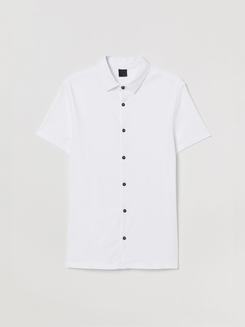 

H&M Men White Solid Piqu Shirt Muscle Fit