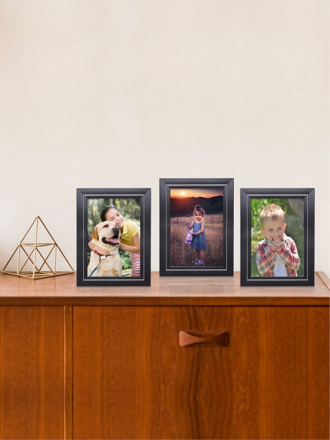 

RANDOM Set of 3 Black & Silver-Toned Solid Table Photo Frames