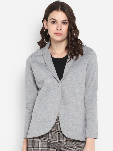 

The Vanca Women Grey Solid Single-Breasted Blazer
