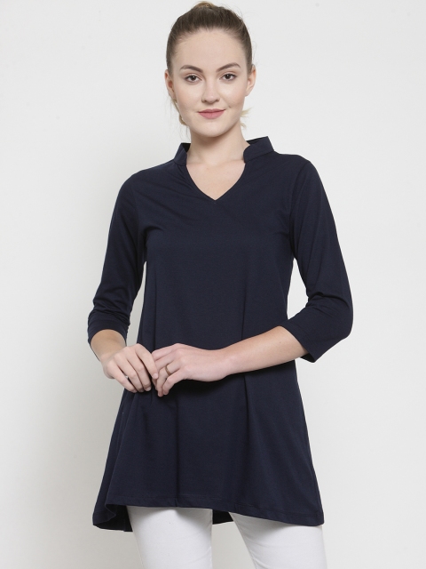 Kalt Women Navy Blue Solid Tunic