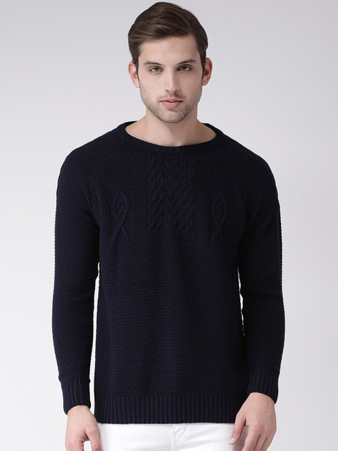 

Club York Men Navy Blue Self Design Pullover Sweater