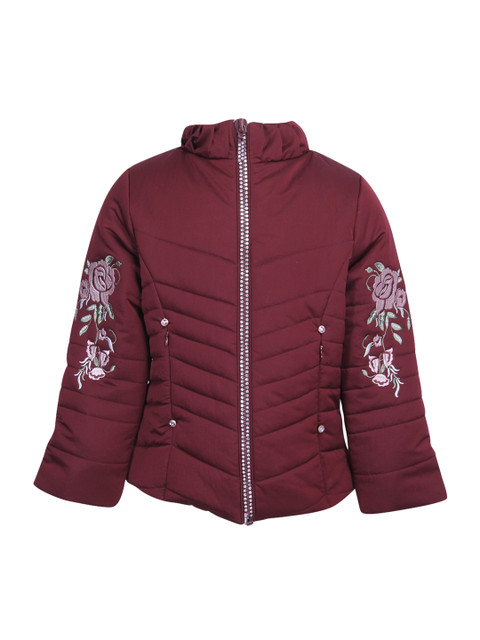

CUTECUMBER Girls Maroon Self Design Padded Jacket