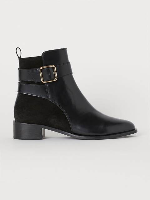 

H&M Women Black Leather Ankle Boots