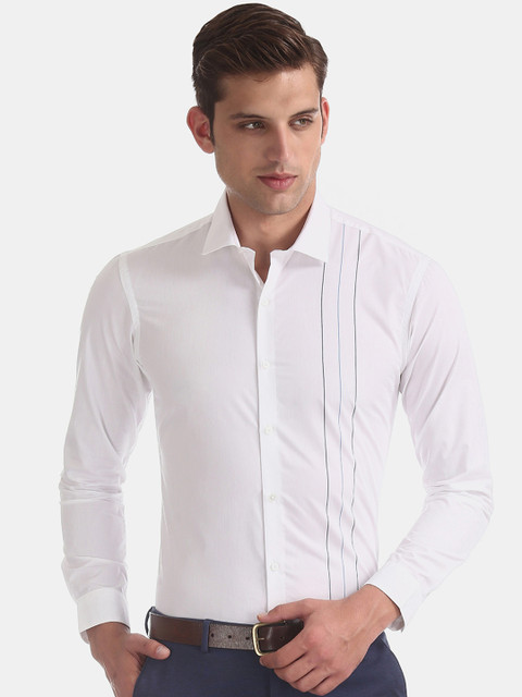 

Arrow New York Men White & Blue Skinny Fit Striped Formal Shirt