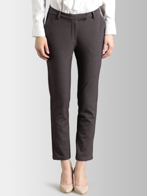 

FableStreet Women Grey Slim Fit Self Design Cigarette Trousers