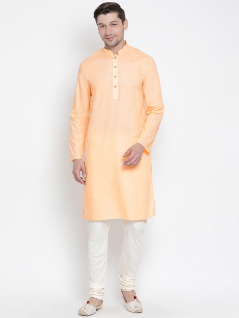 

VASTRAMAY Men Orange & Cream-Coloured Woven Design Kurta with Pyjamas
