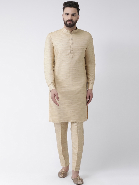 

I Know Men Beige Solid Silk Straight Kurta