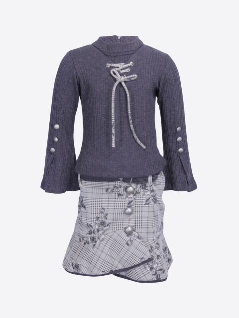 

CUTECUMBER Girls Grey Solid Top with Suede Skirt