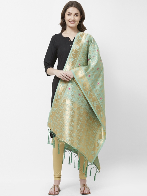 

Faserz Sea Green & Gold-Coloured Zari Woven Design Banarasi Silk Dupatta