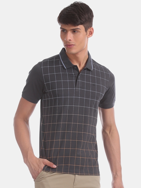 

Arrow New York Men Grey Checked Polo Collar Pure Cotton T-shirt