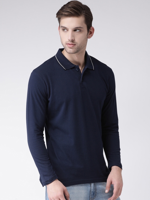 

GRIFFEL Men Navy Blue Solid Polo Collar T-shirt