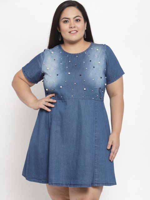 

plusS Women Blue Embellished Fit and Flare Dress