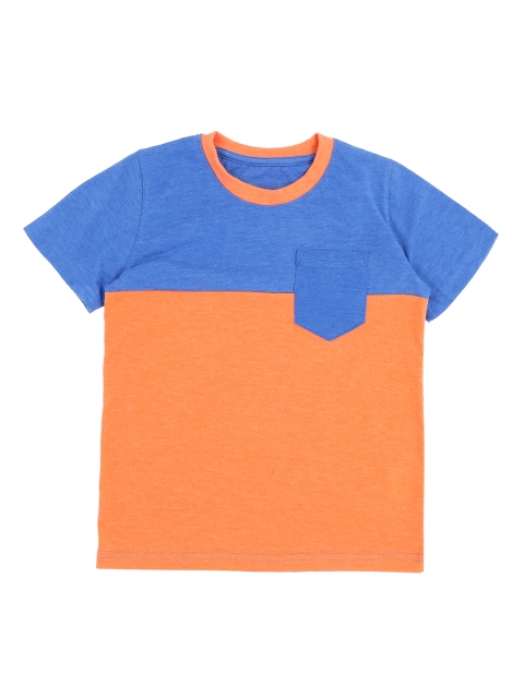 

Pantaloons Junior Boys Blue & Orange Colourblocked Round Neck T-shirt