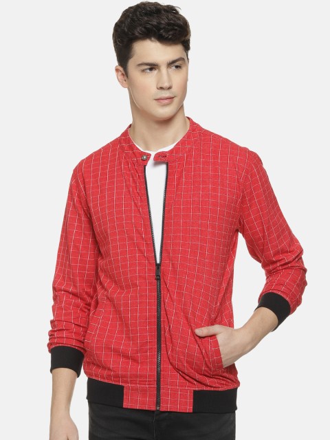 

Campus Sutra Men Red & White Checked Bomber Jacket