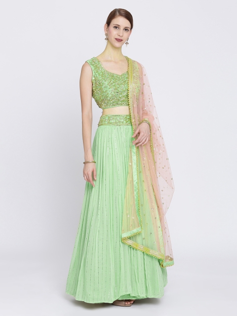 

Koskii Green & Beige Embellished Ready to Wear Lehenga & Blouse with Dupatta