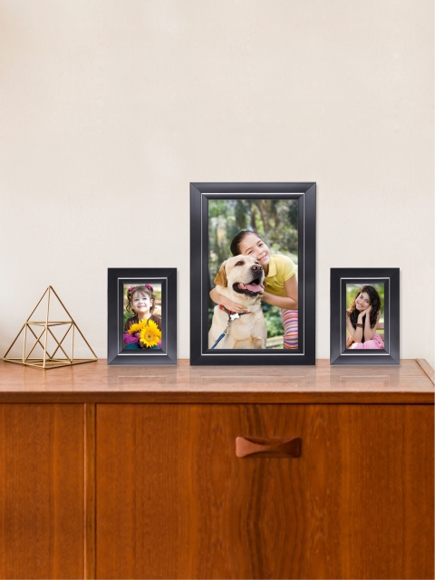 

RANDOM Set of 3 Black & Silver Toned Solid Photo Frames
