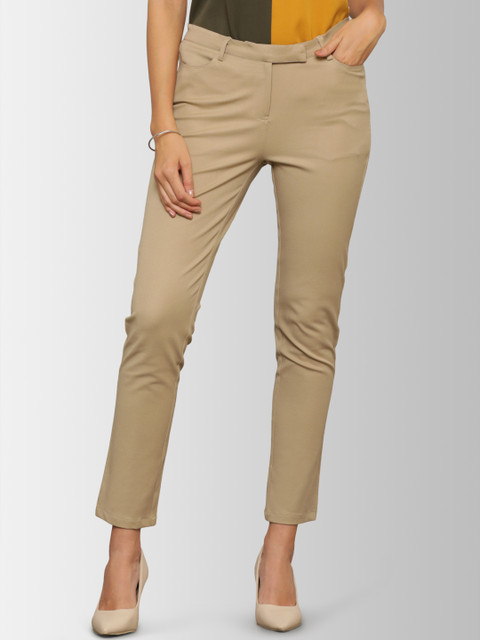 

FableStreet Women Brown Slim Fit Solid Formal Cigarette Trousers