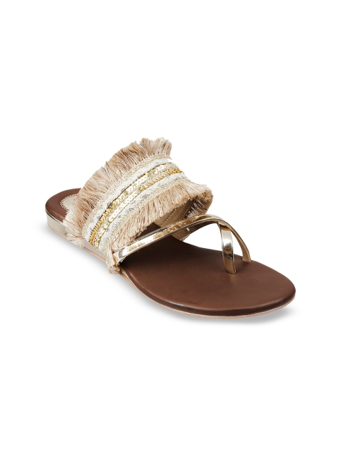 

SOLE HEAD Women Beige Embellished One Toe Flats