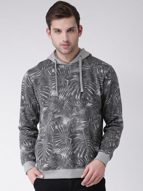 

Club York Men Grey Printed Hooded Fleece Sweatshirt