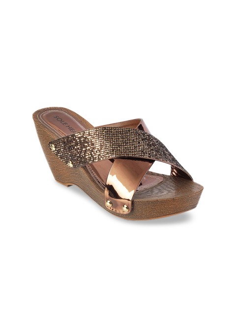 

SOLE HEAD Women Bronze-Toned Solid Heels