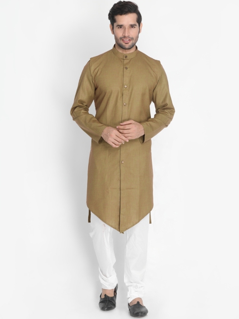

VASTRAMAY Men Brown & White Solid Kurta with Pyjamas
