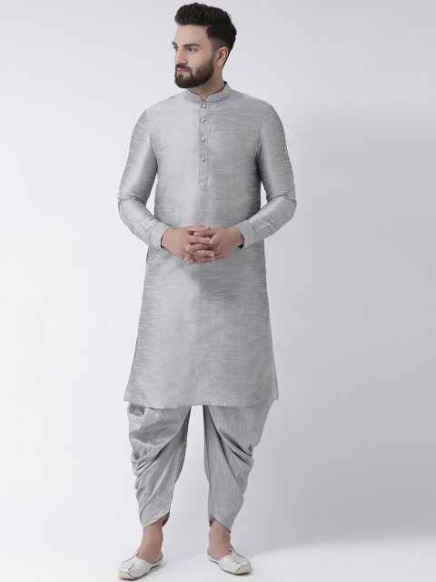 

I Know Men Silver-Toned Solid Dupion Silk Straight Kurta