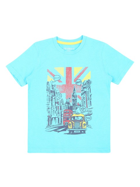 

Pantaloons Junior Boys Blue Printed Round Neck Pure Cotton T-shirt