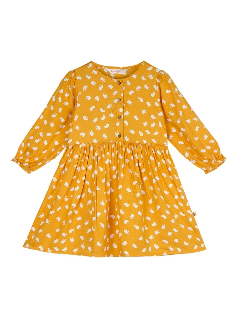 

Budding Bees Girls Mustard Yellow & White Printed Fit and Flare Dress