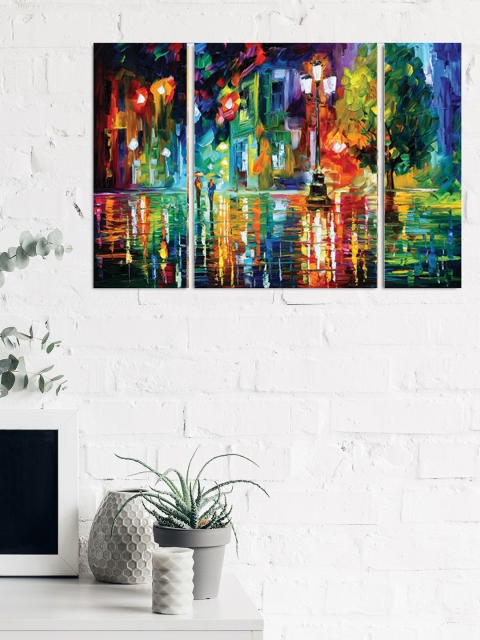 

eCraftIndia Set of 3 Multicoloured Artistic Rain View Premium Canvas Sunboard Painting, Multi