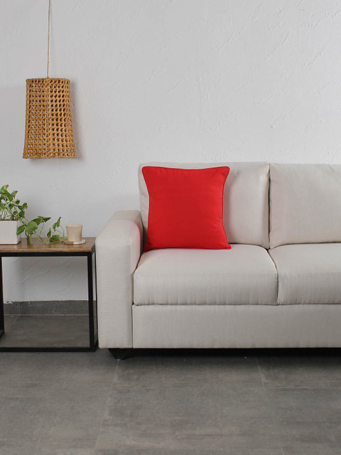 

House This Coral Red Solid Single Square Cushion Cover